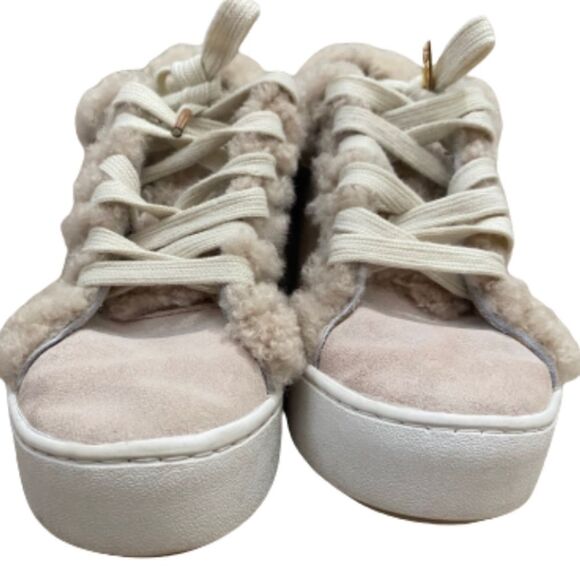 Michael Kors Women’s Poppy Suede Shearling Lace-Up Ivory Tan Sneakers Size 7.5 - Picture 9 of 12